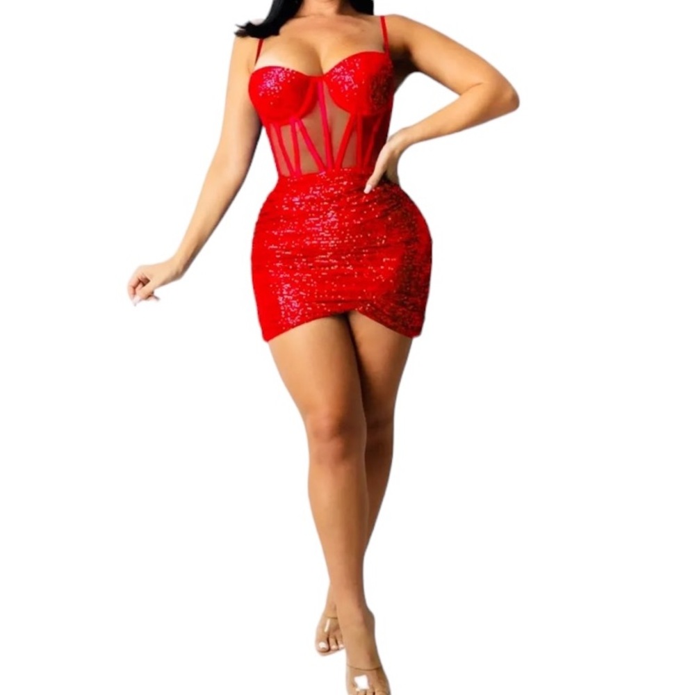 Red Sequined Mini Dress